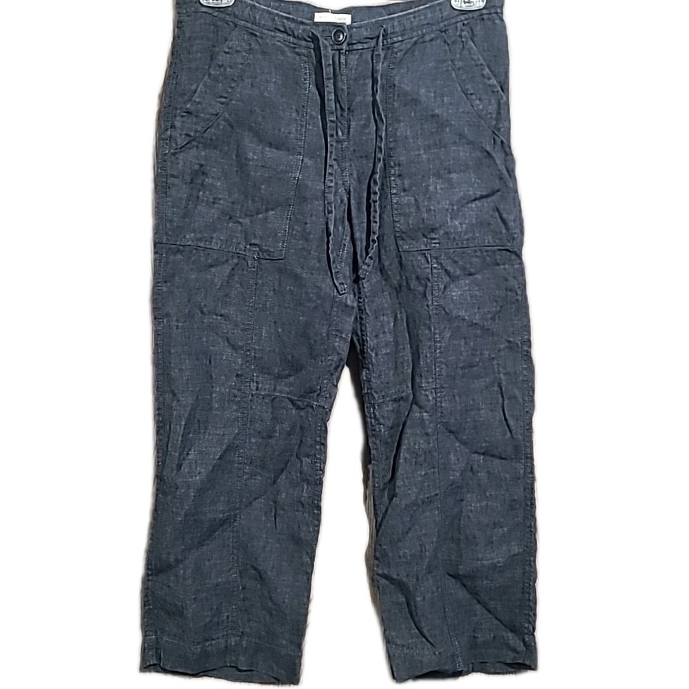 EILEEN FISHER 100% Linen Wide Leg Crop Cargo Pants Oversize XS Lagen Coastal